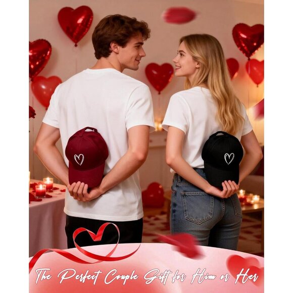 Women's White Heart Adjustable Cute Cotton Ball For Golf Tennis Baseball Cap - Picture 3 of 7